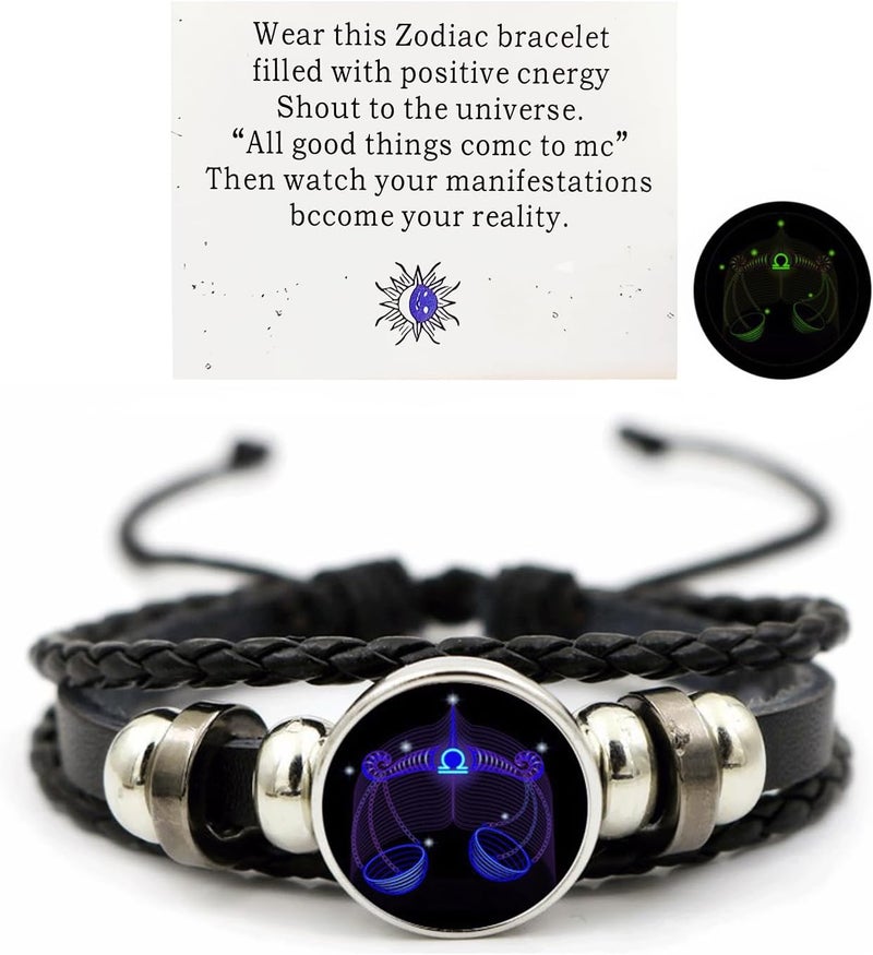 Aktully Zodiac Signs Spirit Bracelet Zodiac Bracelet for Women Men Adjustable 12 Constellation Bracelet Multilayer Zodiac Black Leather Bracelets Zodiac Sign Wrap Bracelet for Women Men Birthday Jewelry - Image 1